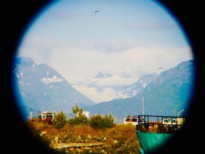 Zoom of glacier (through one lens of Binoculars)