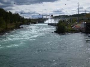 The dam at Whitehorse and river kayaking obstacle course